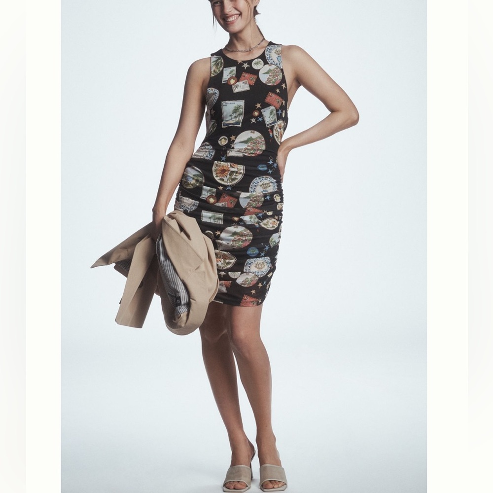 Farm Rio Trip Souvenir Sleeveless Ruched Tulle Mini Dress. Size L. MSRP $160